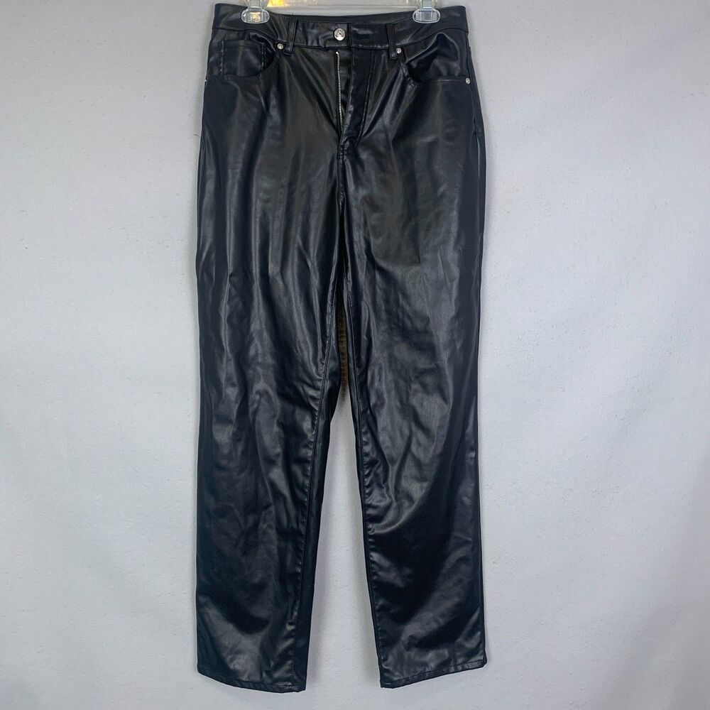 Divided H&M Faux Leather Pants Women’s Size 6 Black Straight Leg Vegan Trousers